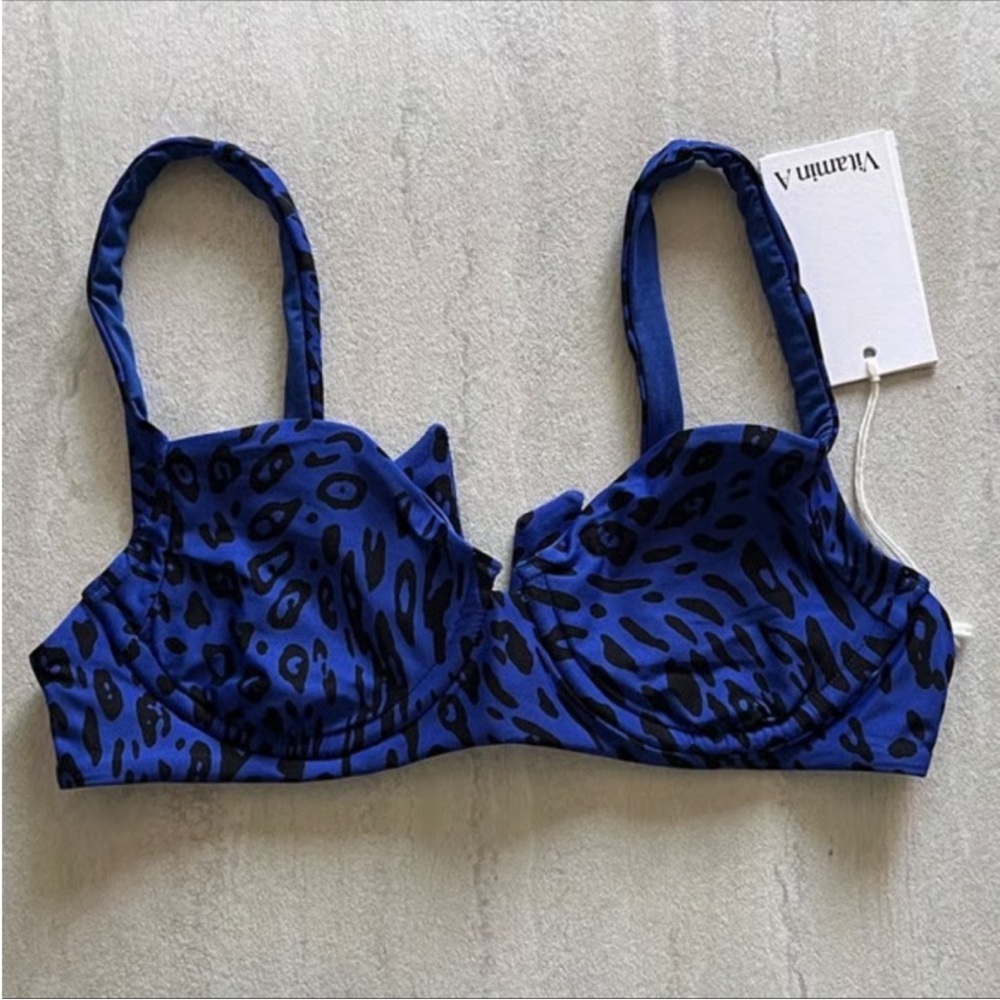 Vitamin A Blue Leopard Print Tie Back Bikini Top Size Small NWT